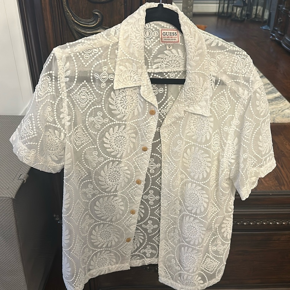 Guess mens Emory Embroidery Shirt casual button down shirt